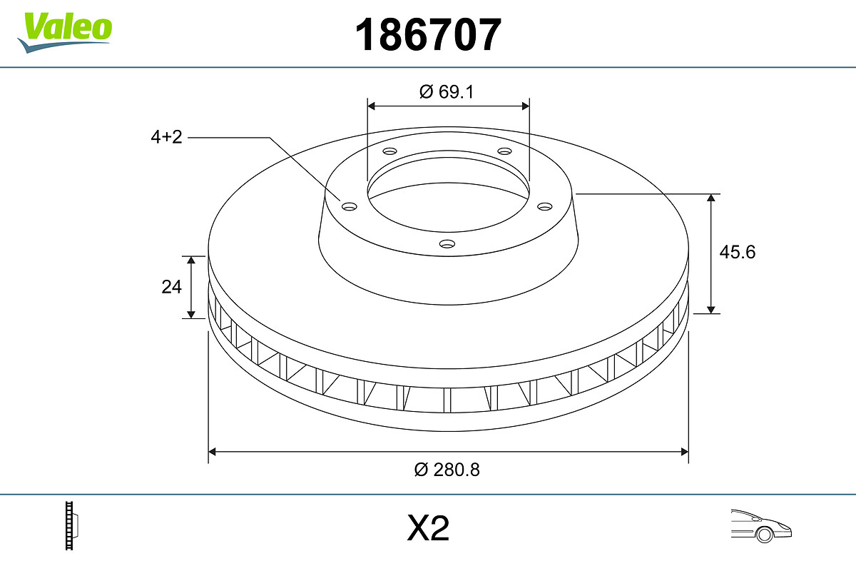 VALEO 186707 Bromsskiva